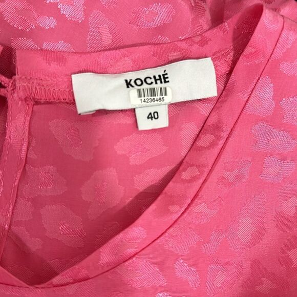 KOCHÉ COLLECTIVE Pink Satin Leopard Print Asymmetric Dress with Lace Trim Size M - Picture 6 of 11